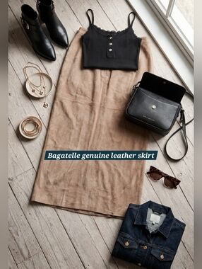 Bagatelle Taupe Genuine Leather Skirt Size 16 Style 3770
